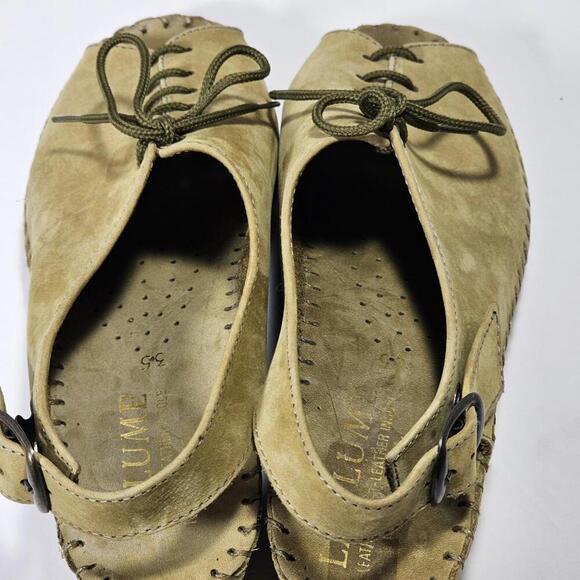 Vintage La Plume Women's Leather Slingback Lace Up Peep Toe Sandal Size 5 Olive - Picture 4 of 8